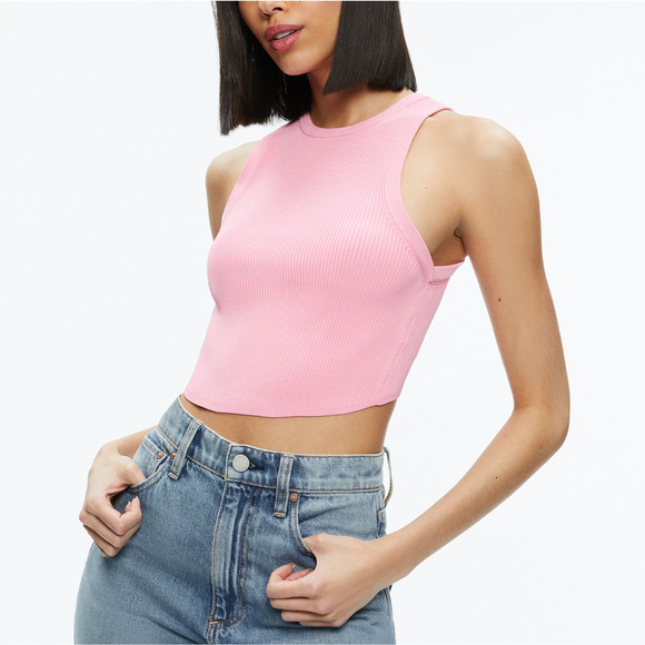 Alice + Olivia 'Marin' Pink Curved Hem Round Neck Tank Size XS - Picture 1 of 5
